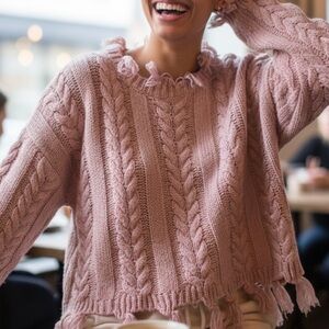 Altar’d State Frayed Cable Knit Pullover Crew Sweater Size Small✨EUC! Retail $74